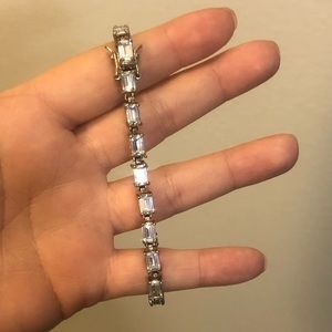 Square rhinestone and silver bracelet